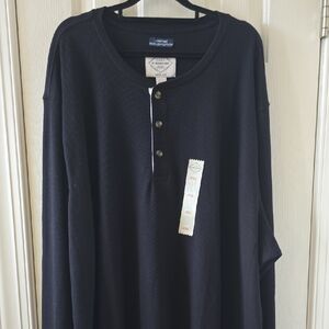 ST. JOHN'S BAY BRAND MEN'S BIG AND TALL BLACK LONG SLEEVE PULLOVER HENLEY 4XL